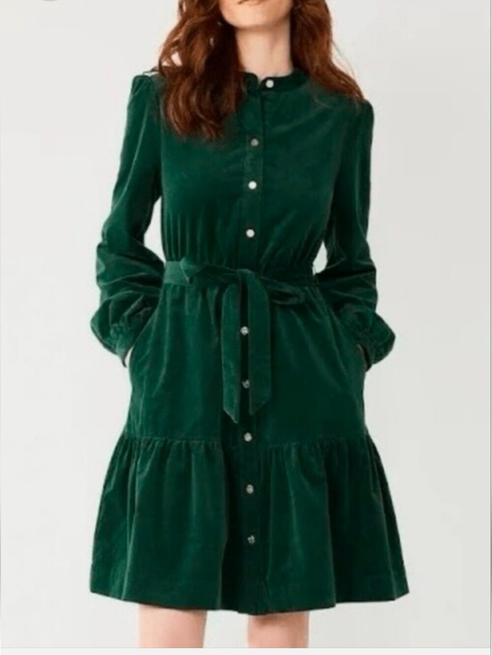 Draper James Emerald Green Velvet Button-Front Dress